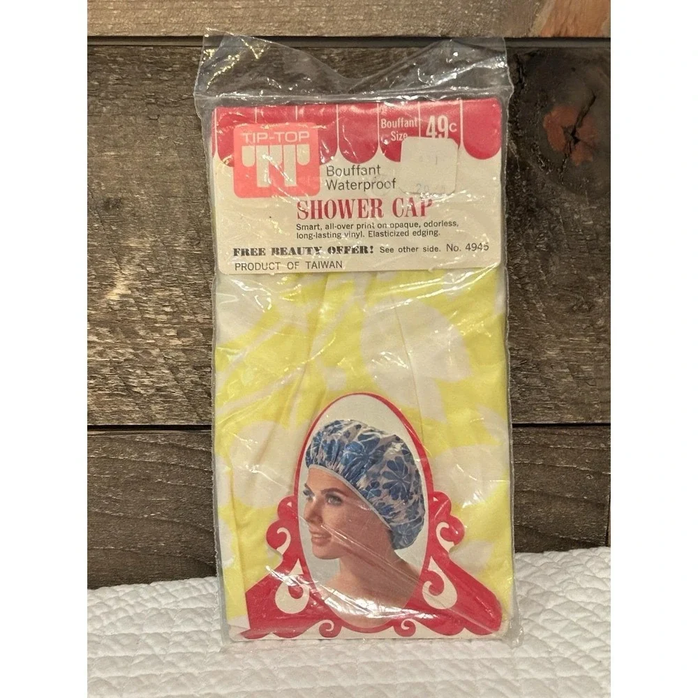 Vintage Tip Top Bouffant Shower Cap NOS in Package Yellow Flowers